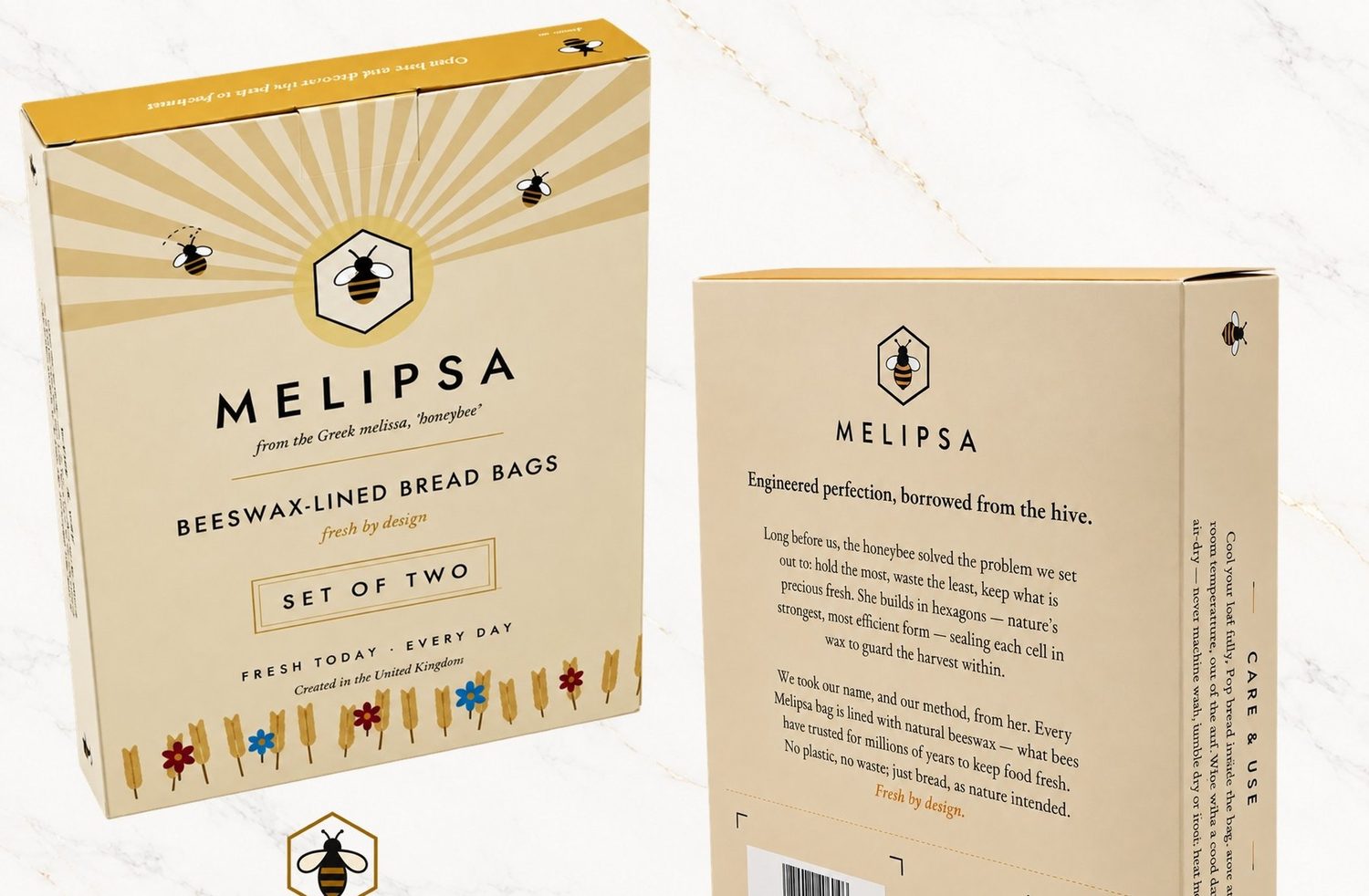 The Melipsa Golden Harvest gift carton, front and back